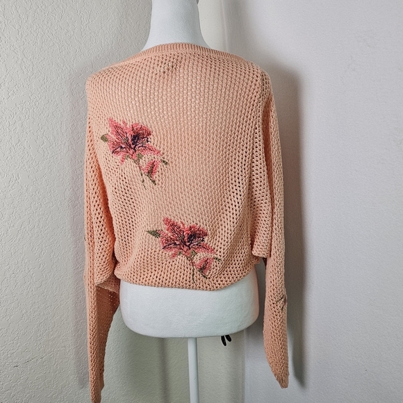 Anthropologie Pilcro Open Knit Dolman Sleeve Embroidered Floral Sweater  XXS - Picture 6 of 13